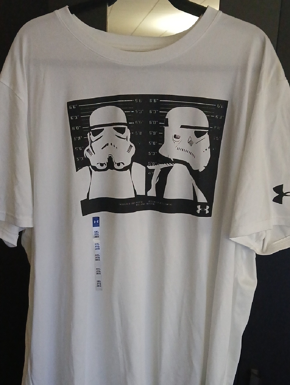 Under Armour White Short-Sleeve Graphic Tee with Black Stormtrooper Design.(new)